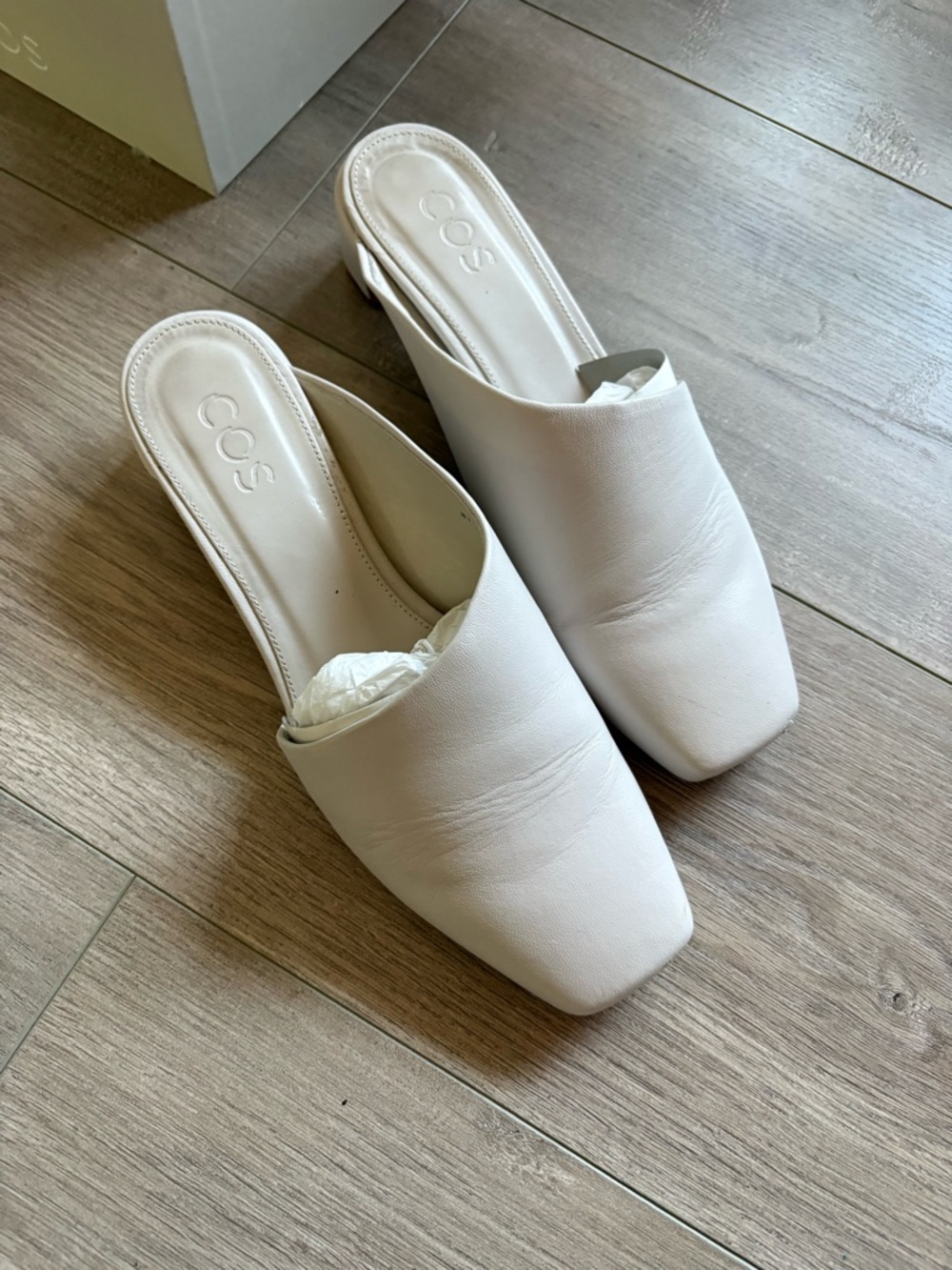 COS Cream Leather Square-Toe Slip-On Mules
